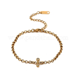 304 Stainless Steel Pave Clear Cubic Zirconia Link Chain Bracelets for Women&nbsp;SA-CBAABBA-07D-G