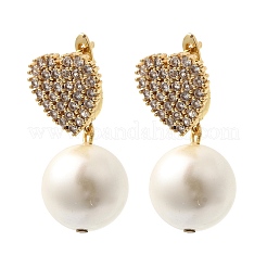 Heart Brass Micro Pave Clear Cubic Zirconia Hoop Earrings&nbsp;EJEW-H180-01B-G