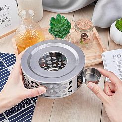 ステンレス鋼のティーポットウォーマー  紅茶とコーヒー用のティーライトホルダー付き  コラム  ステンレス鋼色  150x52mm&nbsp;AJEW-WH0143-36