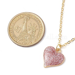 女性用グリッターパウダー付き合金インド赤エナメルハートペンダントネックレス  ゴールドカラー  16.34インチ（41.5cm）&nbsp;NJEW-JN05002