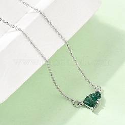 Brass Pave Cubic Zirconia Rectangle and Heart Pendant Cable Chain Necklaces&nbsp;LS-KK-CBAB173-04P-09
