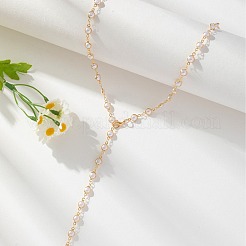 フラットラウンドい真鍮とプラスチックの真珠のラリアットネックレス  ゴールドカラー  30.51インチ（77.5cm）&nbsp;FS-WG1426B-01