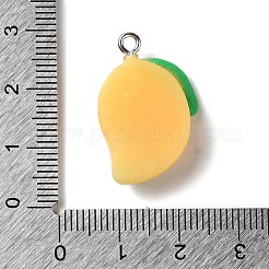 不透明樹脂フルーツペンダント  プラチナトーンの鉄製ループ付きマンゴーチャーム  きいろ  26x17.5x7mm  穴：2mm&nbsp;RESI-M039-06