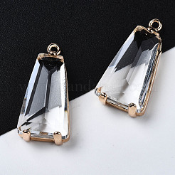 クリアガラスペンダント  真鍮パーツ  長持ちメッキ  多面カット  台形  ライトゴールド  23.5x11x5mm  穴：1.4mm&nbsp;GLAA-Q088-024B