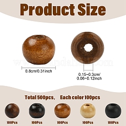 500Pcs 5 Colors Natural Wood Beads&nbsp;WOOD-YW0001-97