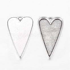 チベット風合金ビッグサイズカボションセッティングペンダント  プレーンエッジベゼルカップ  鉛フリー＆カドミウムフリー  ハート  アンティークシルバー  トレイ：40x25.5mm  53.5x30x4mm&nbsp;X-LF11251Y