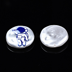 3dプリントABSプラスチックイミテーションパールビーズ  宇宙飛行士とのフラットラウンド  ブルー  18x5.5mm  穴：0.8~1.2mm&nbsp;KY-S168-011