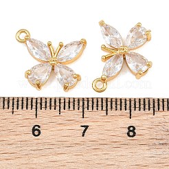 真鍮の舗装キュービックジルコニアペンダント  蝶のチャーム  18KGP本金メッキ  透明  17.5x15x3mm  穴：1.4mm&nbsp;CU-CBA7392-11G-01