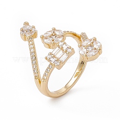 Clear Cubic Zircon Flower Open Cuff Ring&nbsp;RJEW-B043-04