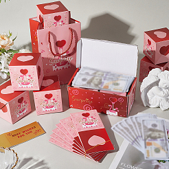 誕生日用厚紙 DIY サプライズギフトボックス クリエイティブ バウンスボックス セット  濃いピンク  バウンスボックス: 14.6x7.5x0.15cm&nbsp;DIY-WH20031-064C