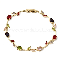 Leaf Brass Micro Pave Cubic Zirconia Link Chain Bracelets for Women&nbsp;LS-BJEW-D455-01G-04