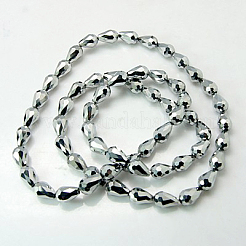 電気メッキガラスビーズセット  多面カット  ドロップ  銀メッキ  12x8mm  穴：1mm  約58個/連  61cm&nbsp;EGLA-D017-12x8mm-5