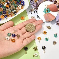 27個9色ガラスペンダント  ゴールデンメッキの合金パーツ  多面カット  花  ミックスカラー  11x10x3.5mm  穴：2.6mm  3個/カラー&nbsp;GLAA-CJ0001-83