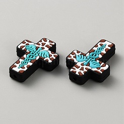 ハロウィンクロスシリコンビーズ  ダークターコイズ  33x24x8mm  穴：2mm&nbsp;SIL-WH0025-01B