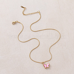 Vintage 304 Stainless Steel Enamel Butterfly Pendant Necklaces for Women&nbsp;YX3254