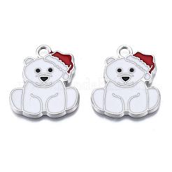 クマの合金エナメルペンダント  クリスマステーマ  乳白色  25x22x2mm  穴：2mm&nbsp;ENAM-R041-33
