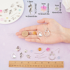 DIY鳥のイヤリングキット  花のガラスビーズを含む  金属製のペンダントとリンクコネクターとピアスフック  アンティークシルバー＆プラチナ&nbsp;DIY-SC0014-47