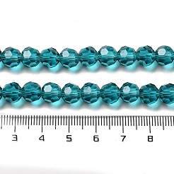 透明ガラスビーズ  ファセット（32ファセット）  ラウンド  ダークターコイズ  8mm  穴：1mm  約65~67個/連  49~50cm&nbsp;LS-EGLA-A035-T8mm-D12