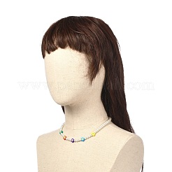 ガラスパールビーズのネックレス  女性のためのかわいい形のポリマークレイビーズネックレス  ステンレス鋼色  ミックスカラー  17.7インチ（45cm）&nbsp;NJEW-JN03733
