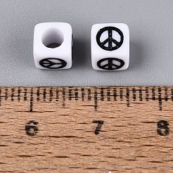 不透明なアクリルビーズ  クラフトビーズ  キューブとピースサイン  ブラック  6x6x6mm  穴：3.5mm  約3125個/500g&nbsp;AC-N167-01A