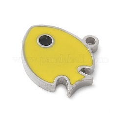 304ステンレススチールチャーム  エナメル  魚のチャーム  14KGP本金メッキ  きいろ  10x10.5x1.5mm  穴：1.1mm&nbsp;STAS-L022-168P-01