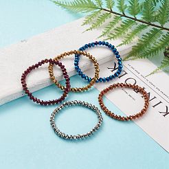 電気メッキガラスビーズストレッチブレスレット  多面カット  ロンデル  ミックスカラー  内径：2-1/4インチ（5.8cm）  ビーズ：5x6mm&nbsp;BJEW-JB05794
