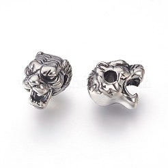 304ステンレススチールビーズ  虎  アンティークシルバー  11x8x9mm  穴：2mm&nbsp;STAS-E446-14AS