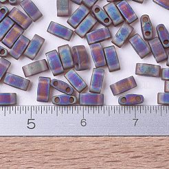 MIYUKIハーフティラビーズ  日本製シードビーズ  2の穴  （htl135fr）マットな透明ルートビールab  5x2.3x1.9mm  穴：0.8mm  約2500個/100g&nbsp;SEED-J020-HTL0135FR