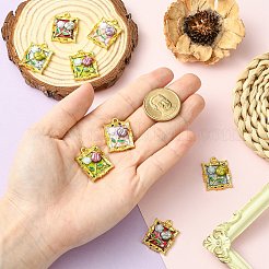 8個4色の金合金樹脂ペンダント  花の長方形  ABSの模造パールと  ミックスカラー  25.5x19.5x5mm  穴：2mm  2個/カラー&nbsp;FIND-CJ0004-91