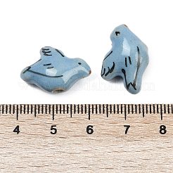 手作りの陶器ビーズ  手描きの陶器ビーズ  鳥  ファミーユは磁器バラ  空色  13.5~14.5x19~20x8~8.5mm  穴：1.6mm&nbsp;PORC-I029-07