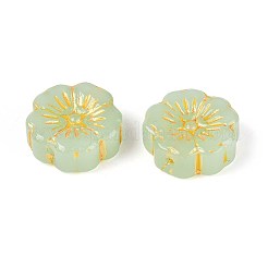 透明ガラスビーズ  花  ゴールドライン入り  薄緑  14~14.5x5.5~6mm  穴：1~1.2mm&nbsp;GLAA-N055-01E