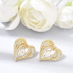 Brass Micro Pave Clear Cubic Zirconia Stud Earrings&nbsp;KK-CBA5B62-04G