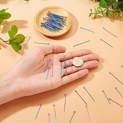100Pcs 2 Style Rainbow Color 304 Stainless Steel Eye Pins&nbsp;STAS-PJ0001-17