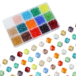 15連売り15色透明ガラスビーズ連売り  多面カット  双円錐形  ミックスカラー  6x6mm  穴：1mm&nbsp;EGLA-FS0001-46
