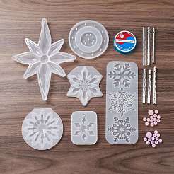 DIYスノーフレークウィンドチャイム作成キット  クリスマステーマ  シリコンモールド入り  ナイロンモノフィラメント釣り糸  プラスチックビーズ  アルミチューブ  ミックスカラー  10~235x0.2~178x0.2~11mm&nbsp;DIY-D070-01P