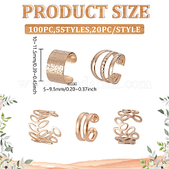 100個 5スタイル アイロンヘアデコレーション  C字型  ライトゴールド  10~11.5x5~9.5mm  20個/スタイル&nbsp;AJEW-ME0001-49