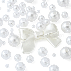 5 スタイルイミテーションパールアクリルビーズ  ラウンド＆bowknot  ホワイト  3~24x3~33x3~9.5mm  穴：1~2mm&nbsp;OACR-FS0001-31