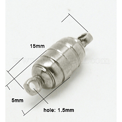 ループ付き真鍮製マグネットクラスプ  コラム  プラチナ  15x5mm  穴：1.5mm&nbsp;KK-H354-N