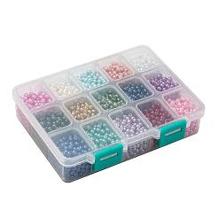 15色ガラスパールビーズ  パールカラーの  ラウンド  ミックスカラー  4~5mm  穴：1mm  15色  約200PCS /カラー  3000個/箱&nbsp;HY-JP0004-4mm-01
