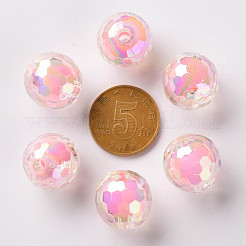 透明なアクリルビーズ  二層ビーズ  ABカラー  多面カット  ラウンド  パールピンク  16mm  穴：3mm  約205個/500g&nbsp;TACR-S152-14B-A01