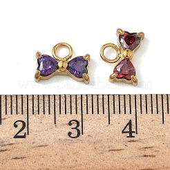 304ステンレスペンダント  ちょう結びのチャーム  キュービックジルコニア付き  ゴールドカラー  8x10.5x3.5mm  穴：2.5mm&nbsp;STAS-D201-01G