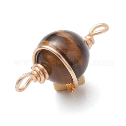 Natural Amethyst/Carnelian/Fossil/Black Onyx(Dyed & Heated)/White Jade/Tiger Eye Round Copper Wire Wrapped Connector Charms&nbsp;PALLOY-JF03035