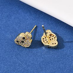 真鍮マイクロパヴェクリアキュービックジルコニアドッグスタッドピアス  パヴェクラスターイヤリング  ラックめっき  長持ちメッキ  カドミウムフリー＆鉛フリー  18KGP本金メッキ  8x10.5mm&nbsp;EJEW-F400-09G