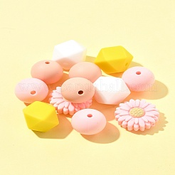 5 種類の食品グレードの環境に優しいシリコンビーズ  混合図形  14~19.5x14~15x7.5~15mm  穴：2~2.5mm&nbsp;SIL-FS0001-23