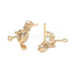 真鍮製マイクロパヴェキュービックジルコニアスタッドピアスパーツ  猫の形  カン付き  18KGP本金メッキ  14x10mm  穴：1mm  ピン：1mm&nbsp;CU-CBA068A-01G