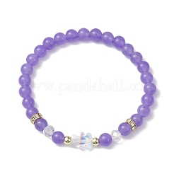 Round Natural Dyed Malaysia Jade Beaded Stretch Bracelets&nbsp;BJEW-JB10670
