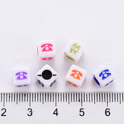 クラフトアクリルビーズ  電話付きキューブ  ミックスカラー  7x7x7mm  穴：3.5mm  約1950個/500g&nbsp;MACR-S373-03F