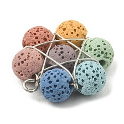 天然溶岩石染めビーズペンダント  銅線で巻いたフラワーチャーム  カラフル  銀  26x26x8mm  穴：2mm&nbsp;PALLOY-TA00085-02