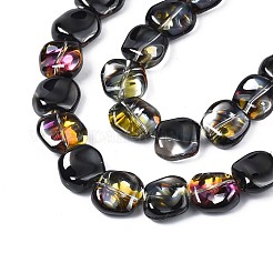 メッキガラスビーズ連売り  半分メッキ  ポリゴン  黒メッキ  10.5x11~12x5~6mm  穴：1mm  約60~61個/連  24.41インチ〜25.20インチ（62~64cm）&nbsp;X-EGLA-S188-21-C01