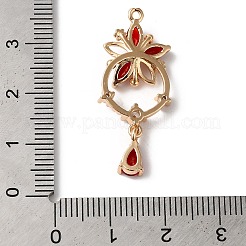 真鍮チャーム  ガラスと  ティアドロップの花  ゴールドカラー  レッド  31x13x4mm  穴：1mm&nbsp;KK-C062-036G-01